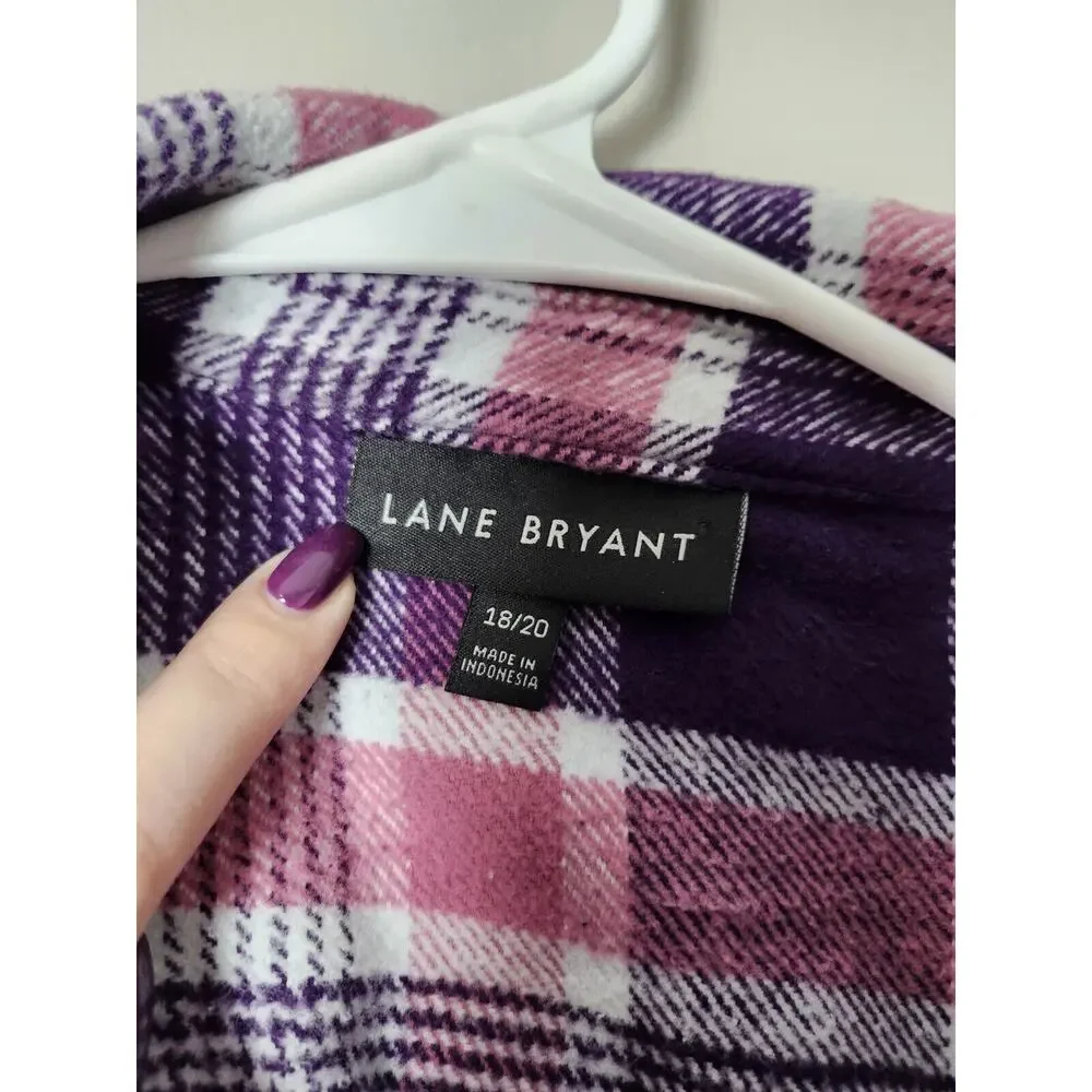 Lane Bryant Plaid Shacket‎ Plus Size 18/20 2X Pink Purple Button Front
